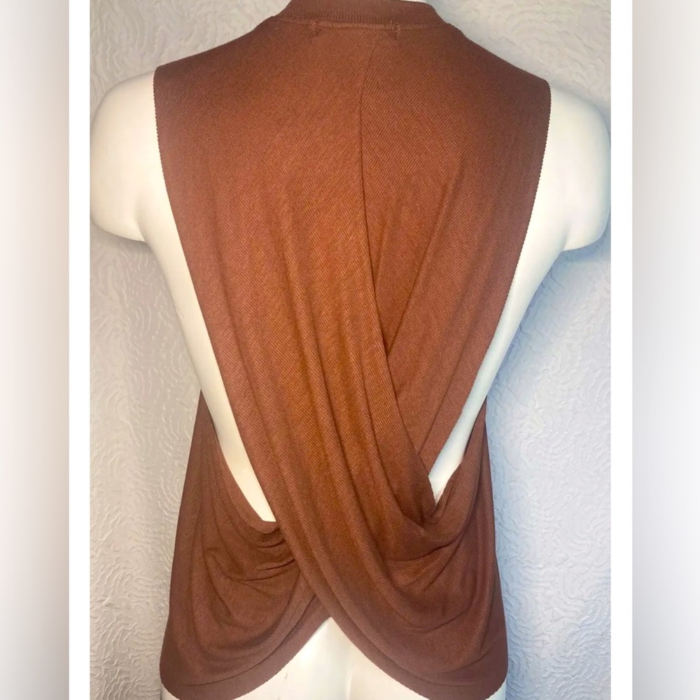 Joah Brown Rust Brown Draped Cross-Back Tank Top